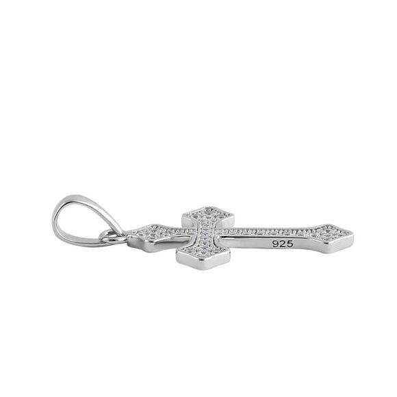 Sterling Silver Rustic Cross Clear CZ Necklace Pendant - Picture 3 of 4